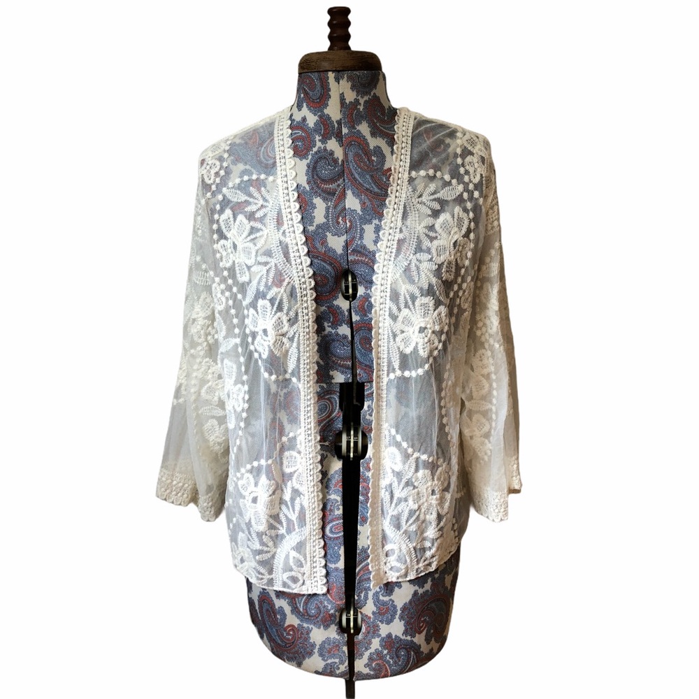 Xhilaration xs/s Cream Open Front Lace Cardigan